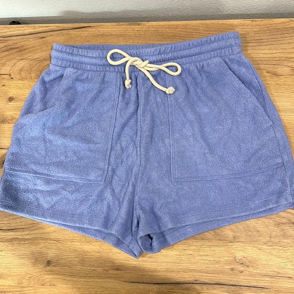 Fashion nova weekend in Malibu French terry shorts soft light blue tie string - Picture 4 of 11